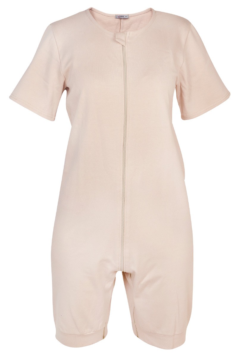 EMMA: LADIES’ JUMPSUIT WITH SHORT SLEEVES AND LEGS WITH A FRONT ZIP AND TWO CROTCH ZIPS