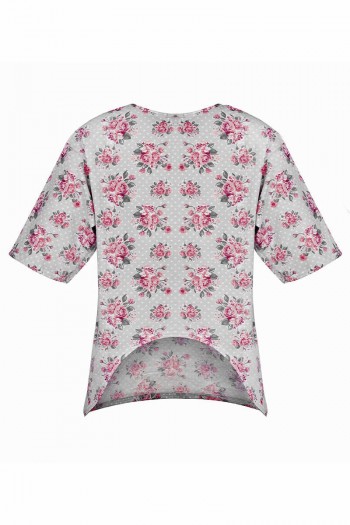 ROSE LADIES’ T-SHIRT WITH A CUT-OUT AT THE BACK PUT ON OVER THE HEAD, WIDE NECKLINE